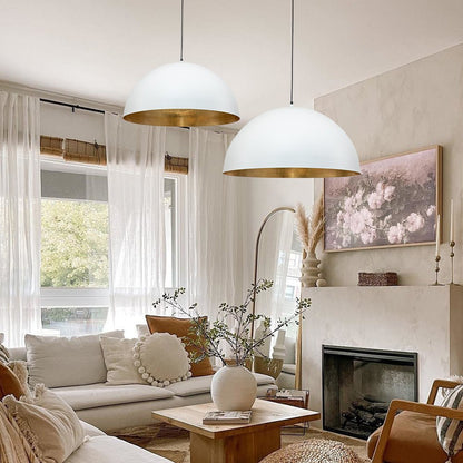 Domarra Industrial Metal Gold-Leaf Dome Pendant Light