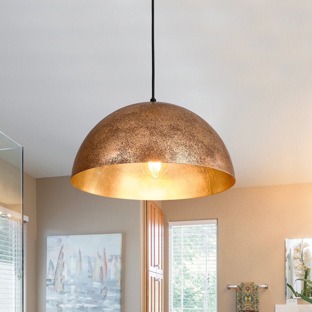 Domarra Industrial Metal Gold-Leaf Dome Pendant Light