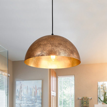 Domarra Industrial Metal Gold-Leaf Dome Pendant Light