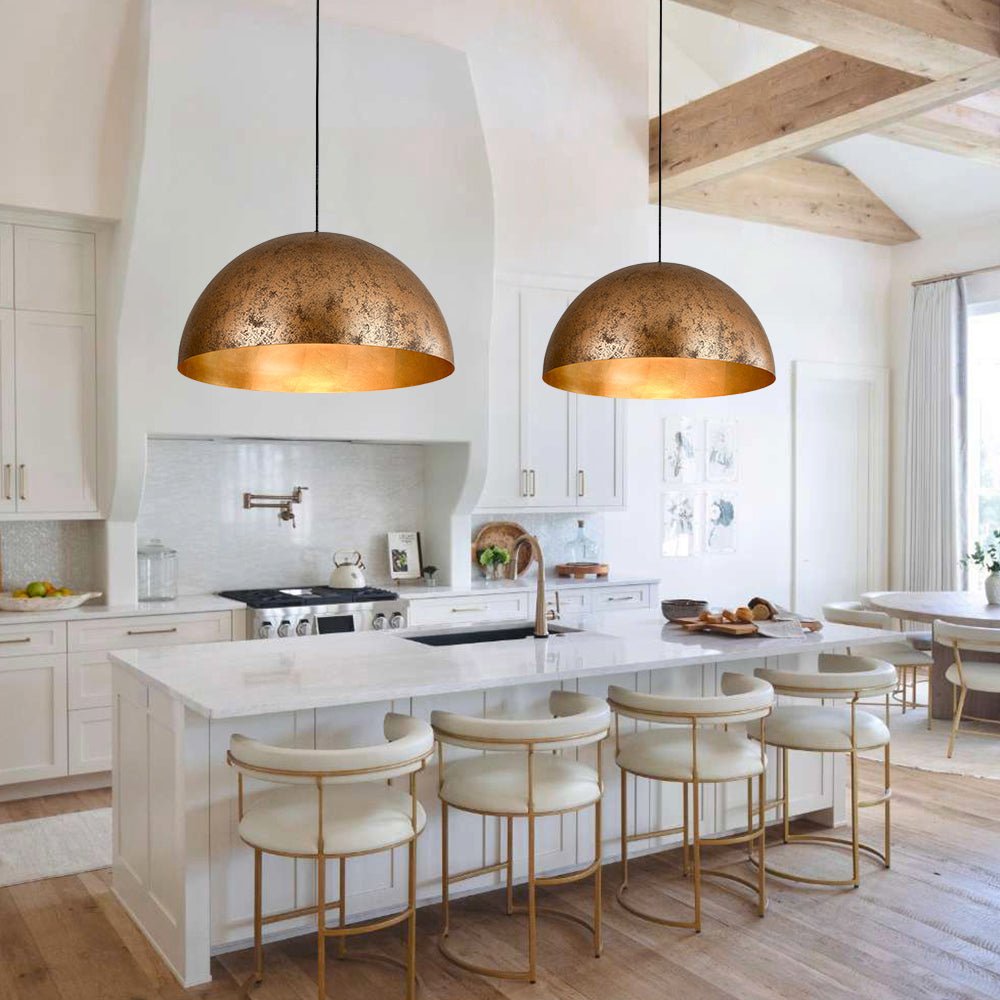 Domarra Industrial Metal Gold-Leaf Dome Pendant Light