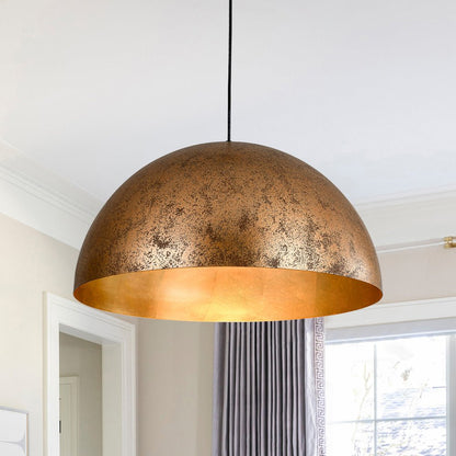 Domarra Industrial Metal Gold-Leaf Dome Pendant Light