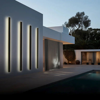 Veldrin Minimalist Slim Black Metal Outdoor Wall Light