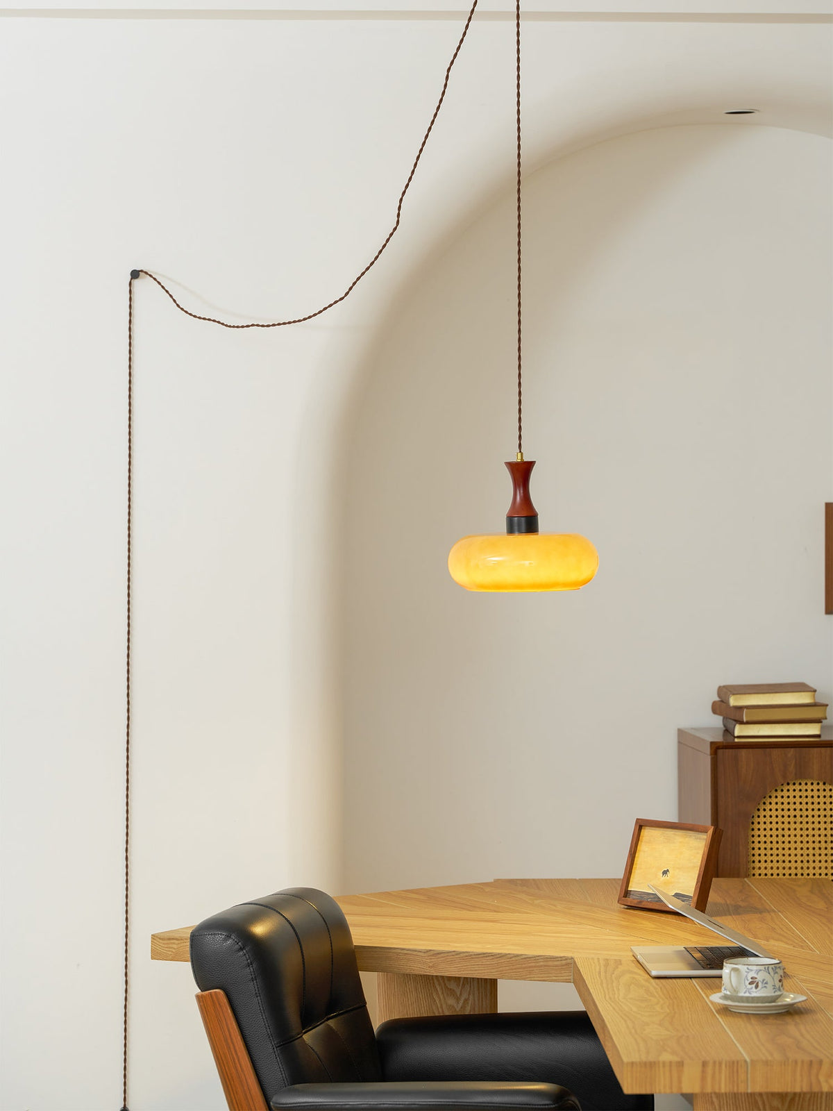 Amber Glass Plug-In Pendant