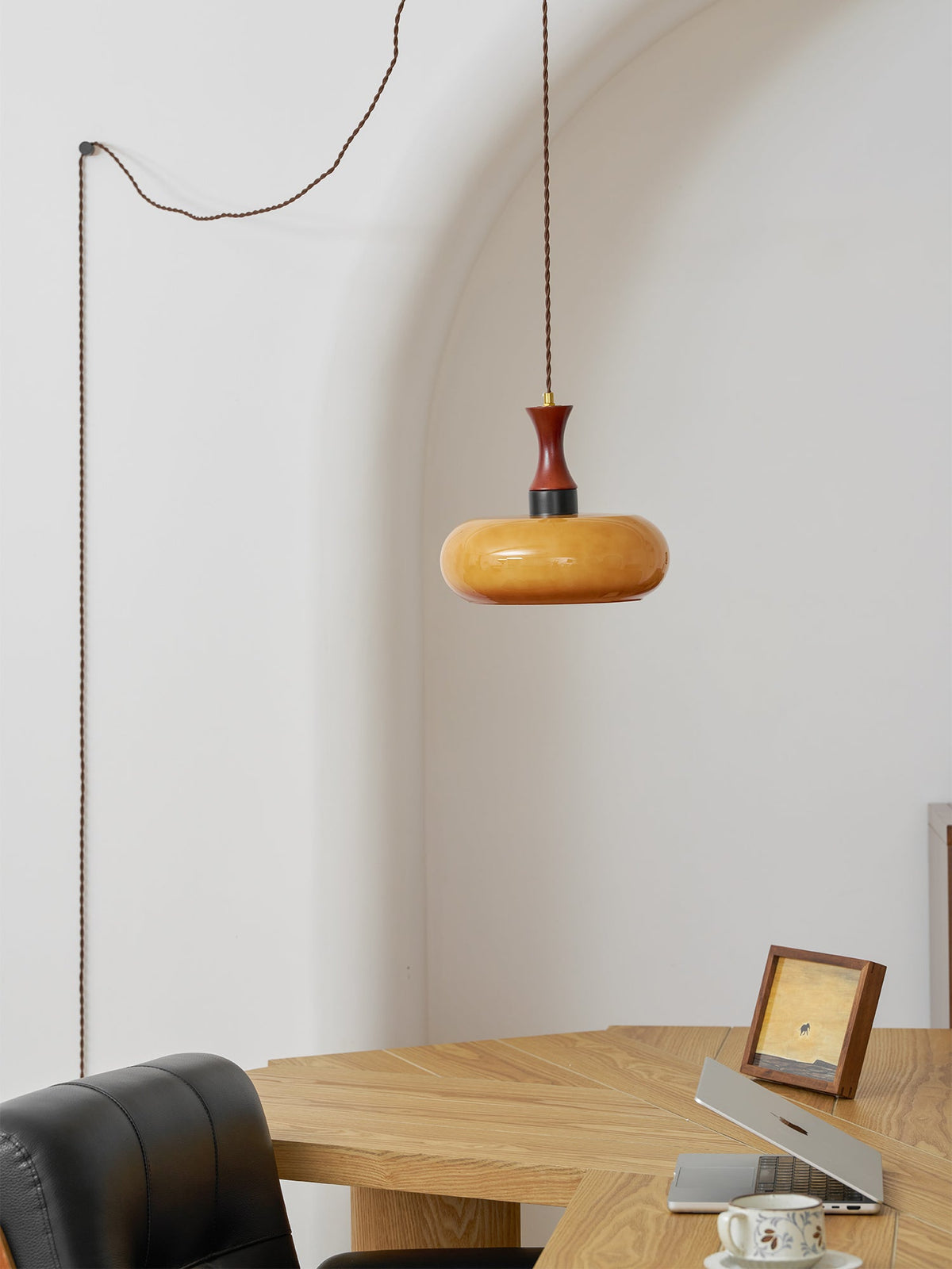 Amber Glass Plug-In Pendant