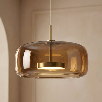 Tinted Glass Drum Pendant Light