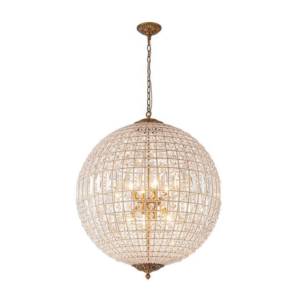 Crystavelle Regency Brass Crystal Orb Chandelier