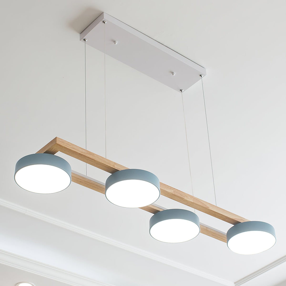 Linear Bird Motif Wood Chandelier