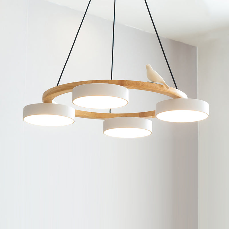 Round Wooden Bird Chandelier