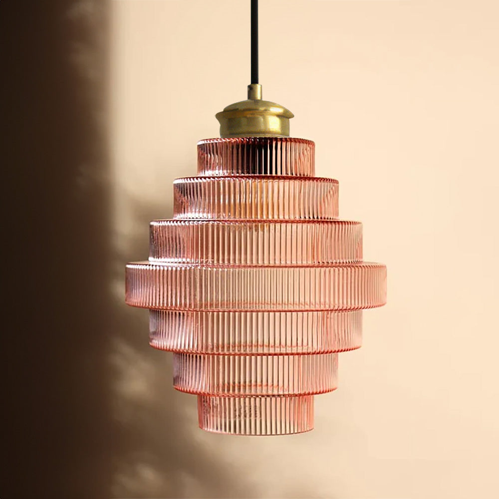 Antique Ribbed Brass Pendant Light