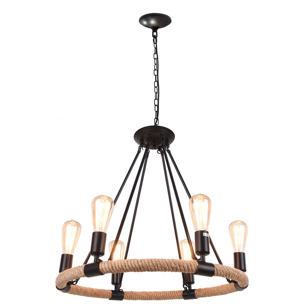 Rustic Rope Wheel Chandelier