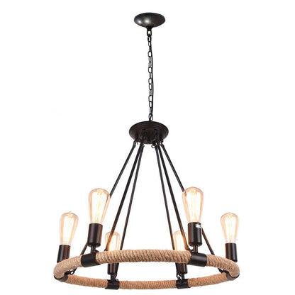 Rustic Rope Wheel Chandelier