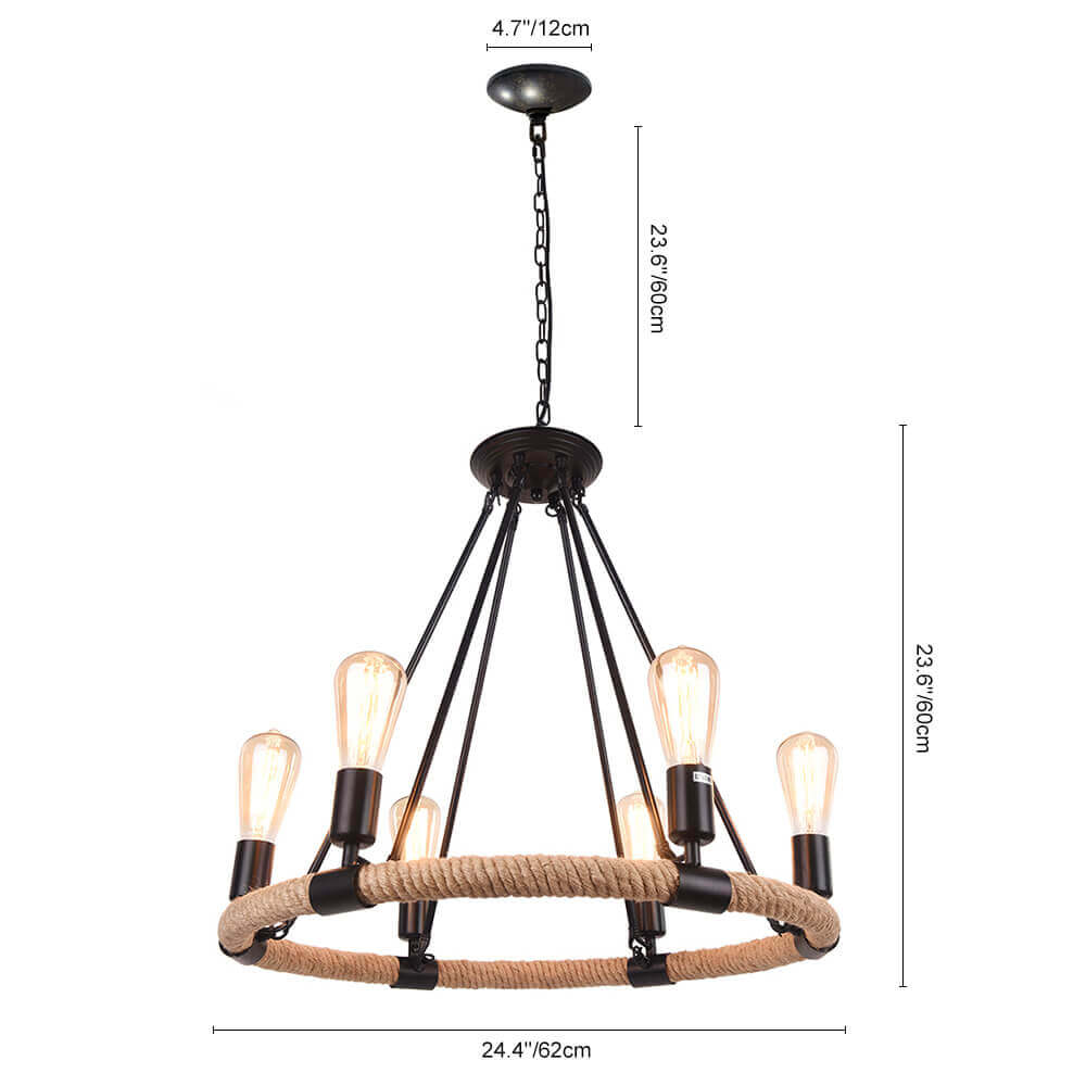 Rustic Rope Wheel Chandelier