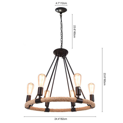 Rustic Rope Wheel Chandelier