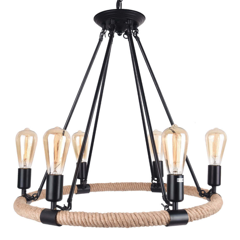 Rustic Rope Wheel Chandelier