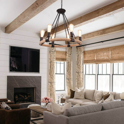 Rustic Rope Wheel Chandelier
