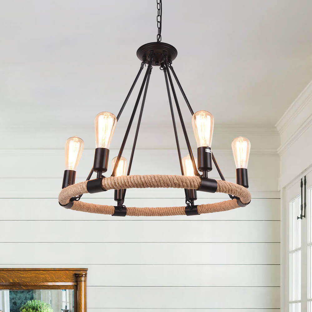 Rustic Rope Wheel Chandelier