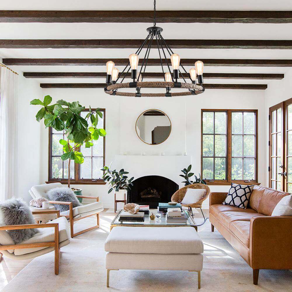 Rustic Rope Wheel Chandelier