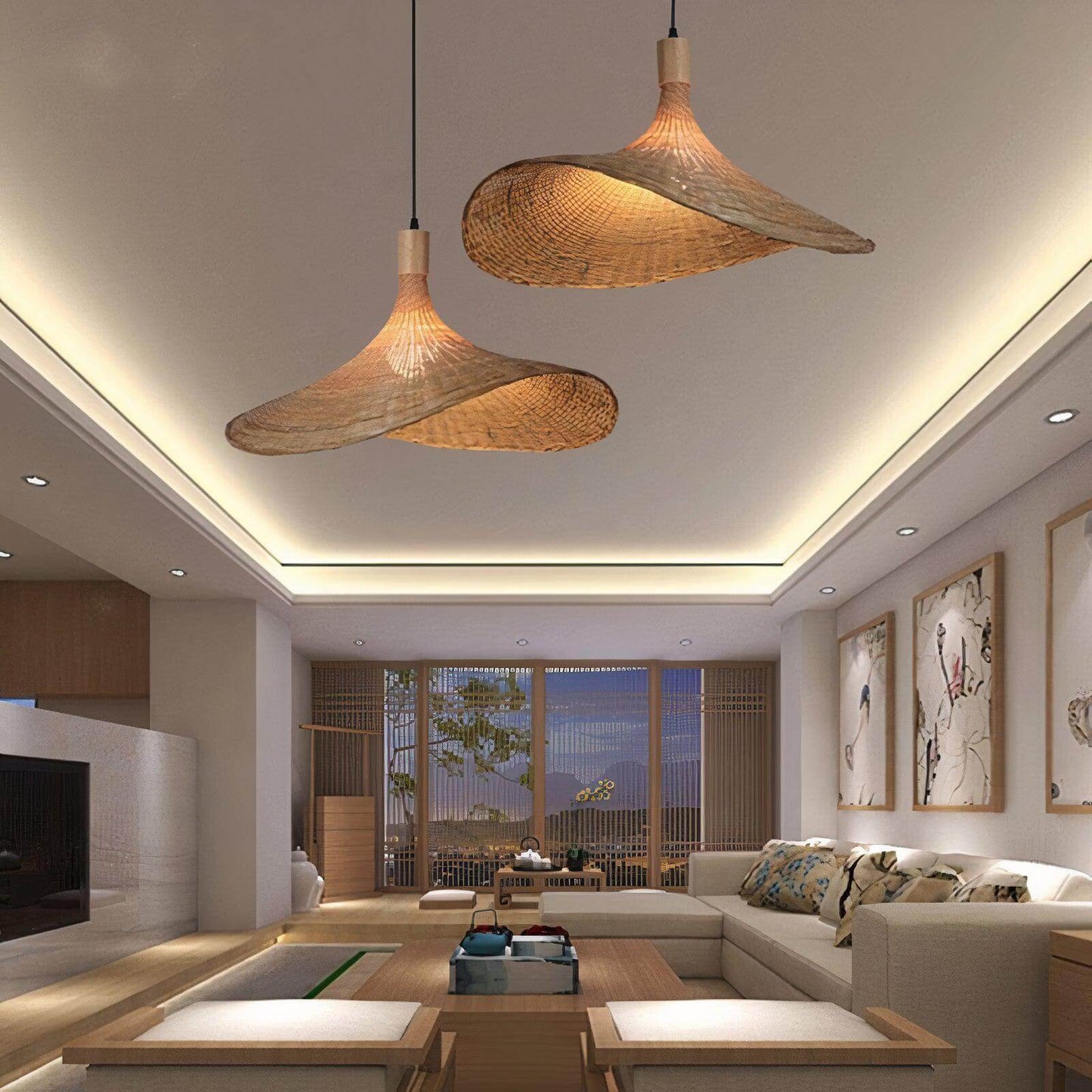 White Linen Dome Pendant Light