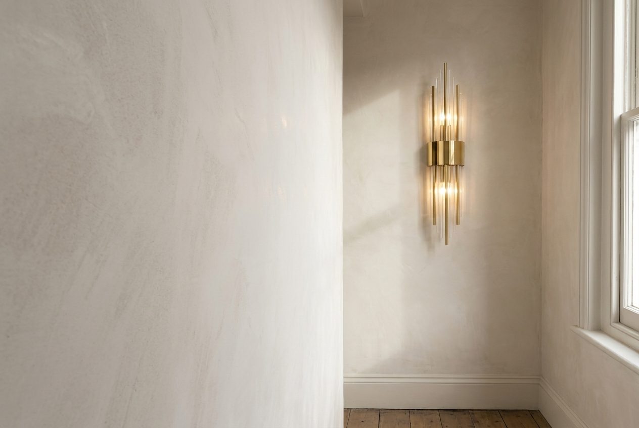 Crystal and brass wall light in an evening room